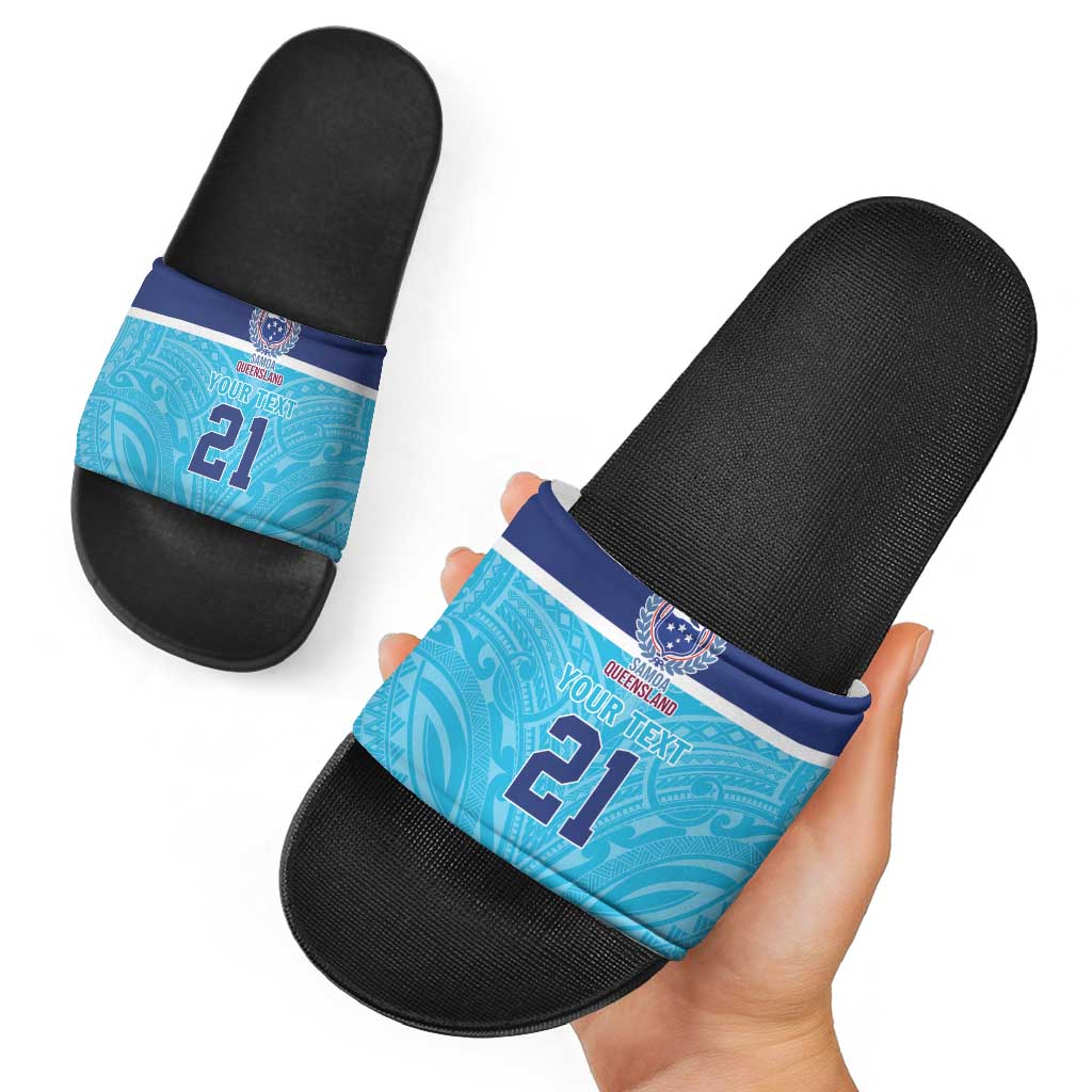Queensland Samoa Custom Slide Sandals Blue Pacific Polynesian Tribal Pattern LT9 - Polynesian Pride