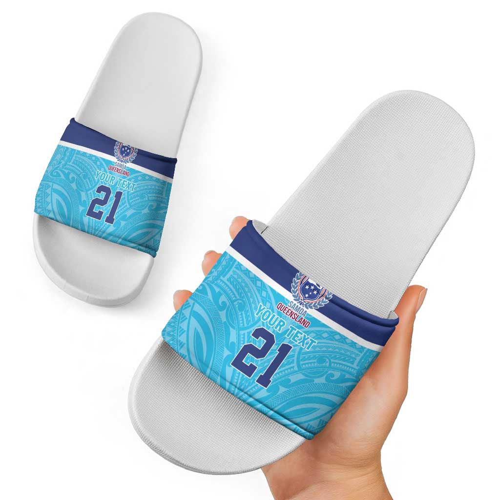 Queensland Samoa Custom Slide Sandals Blue Pacific Polynesian Tribal Pattern LT9 - Polynesian Pride