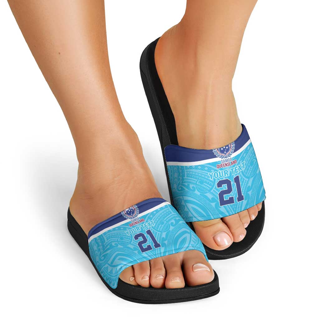Queensland Samoa Custom Slide Sandals Blue Pacific Polynesian Tribal Pattern LT9 - Polynesian Pride