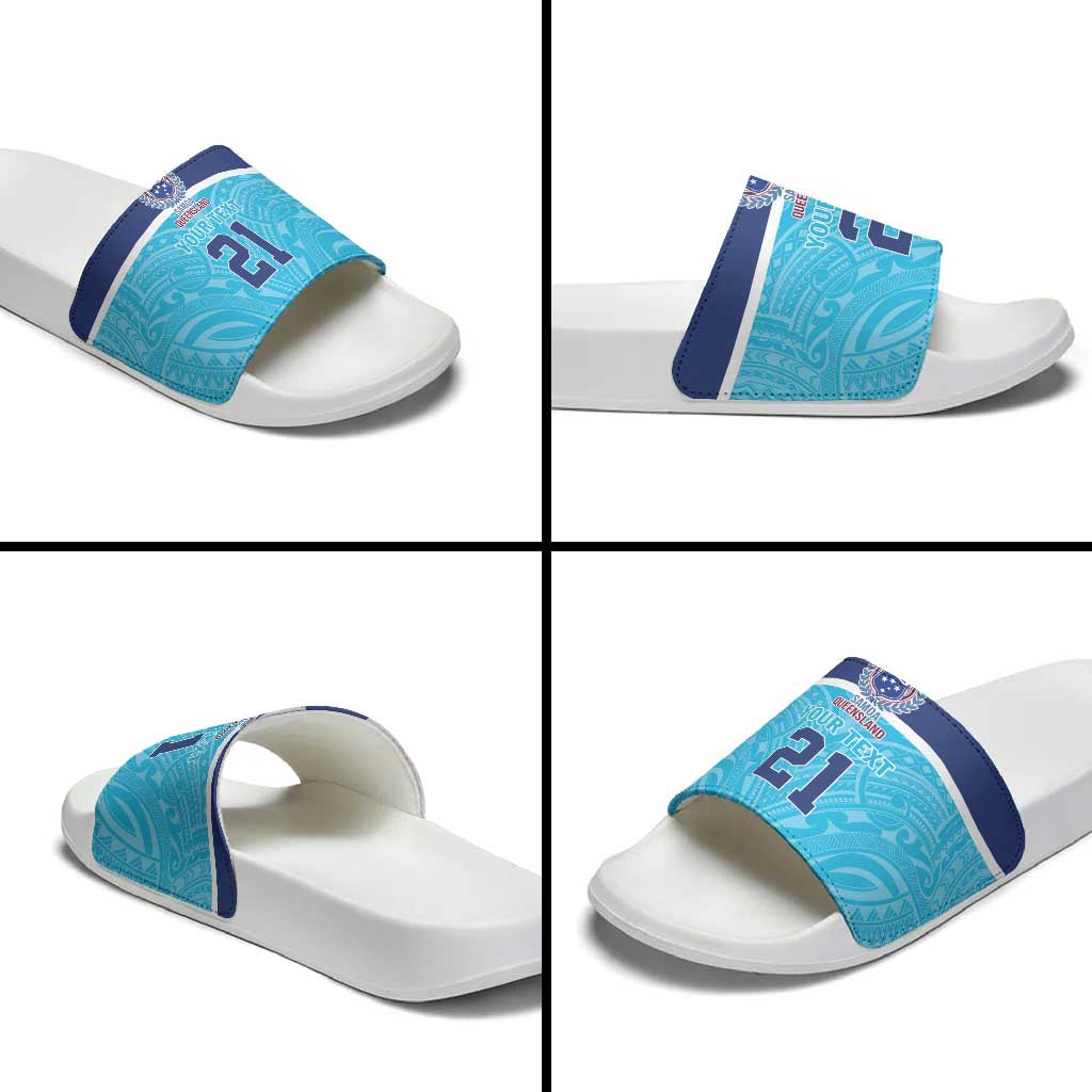 Queensland Samoa Custom Slide Sandals Blue Pacific Polynesian Tribal Pattern LT9 - Polynesian Pride