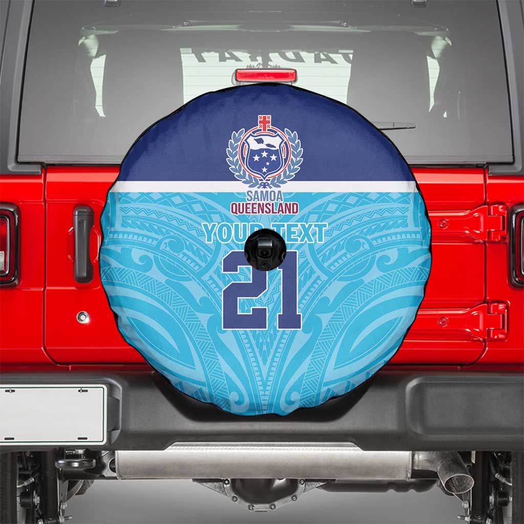 Queensland Samoa Custom Spare Tire Cover Blue Pacific Polynesian Tribal Pattern
