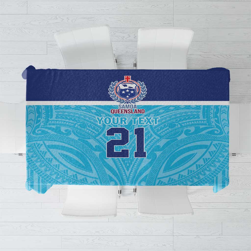 Queensland Samoa Custom Tablecloth Blue Pacific Polynesian Tribal Pattern