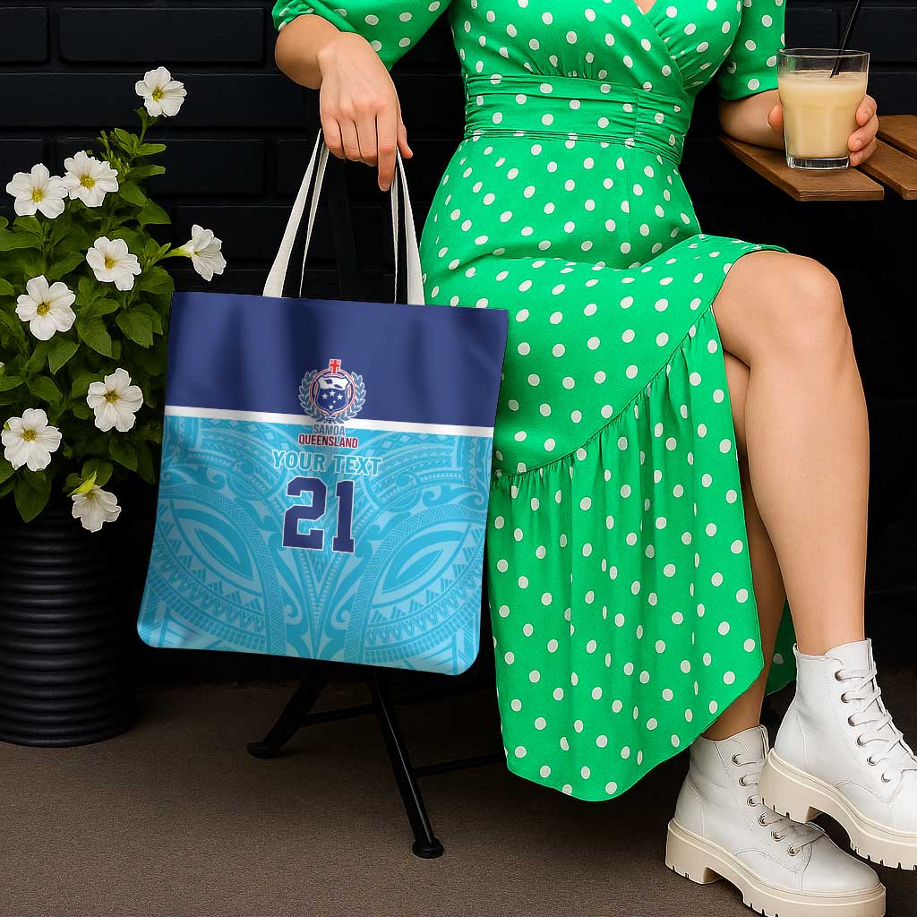 Queensland Samoa Custom Tote Bag Blue Pacific Polynesian Tribal Pattern - Polynesian Pride