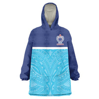 Queensland Samoa Custom Wearable Blanket Hoodie Blue Pacific Polynesian Tribal Pattern