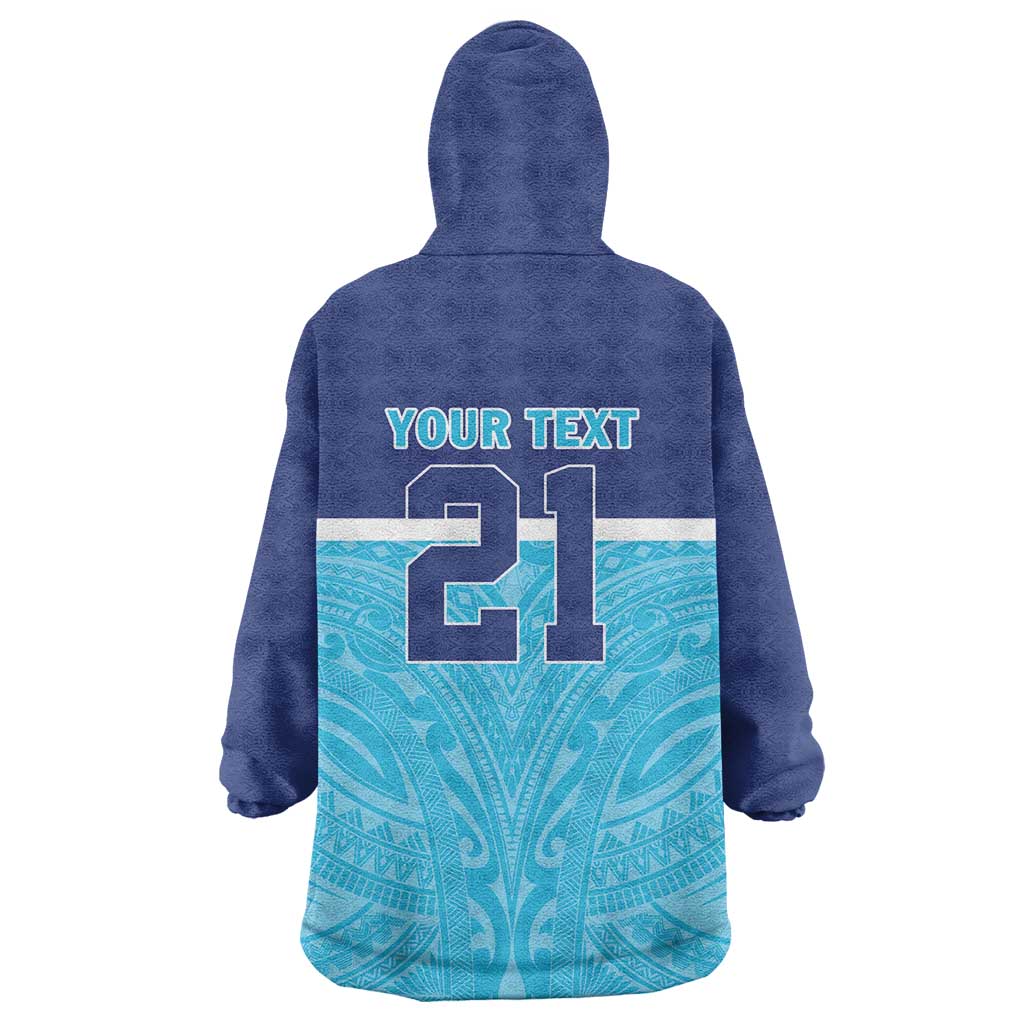Queensland Samoa Custom Wearable Blanket Hoodie Blue Pacific Polynesian Tribal Pattern