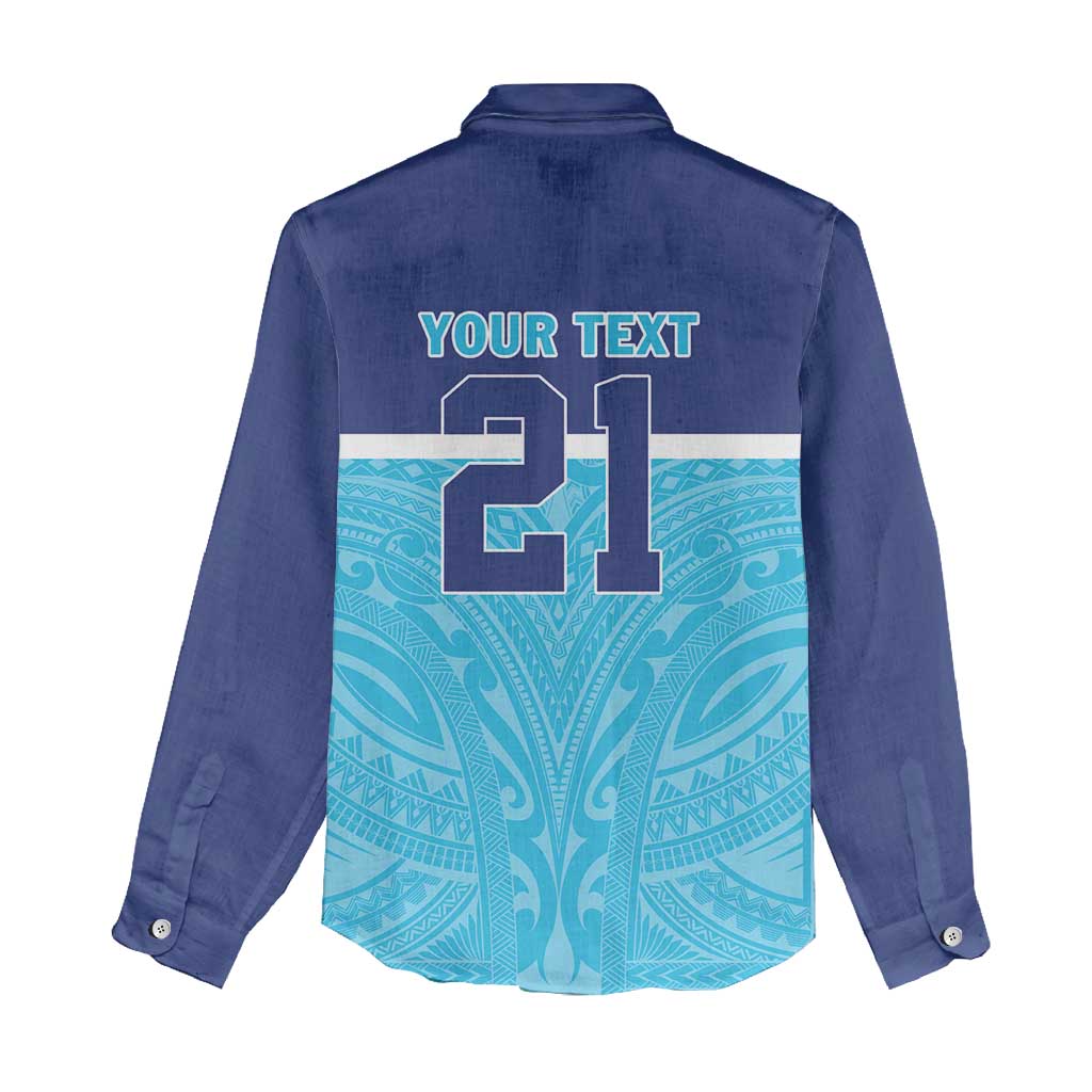 Queensland Samoa Custom Women Casual Shirt Blue Pacific Polynesian Tribal Pattern