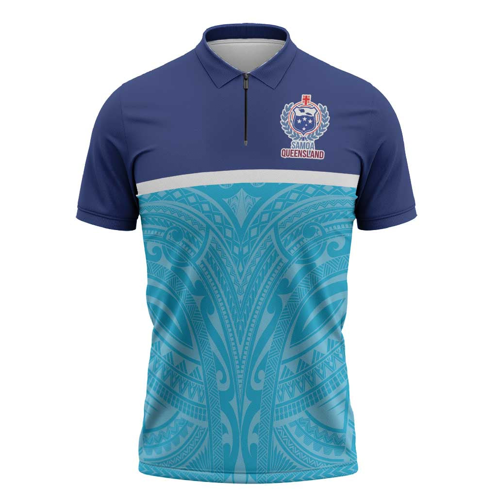 Queensland Samoa Custom Zipper Polo Shirt Blue Pacific Polynesian Tribal Pattern LT9 Blue - Polynesian Pride