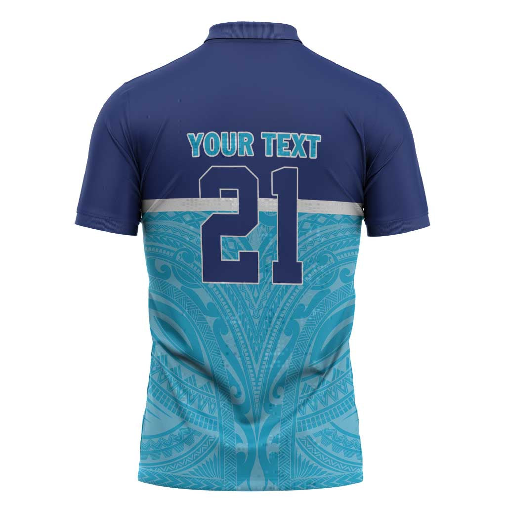 Queensland Samoa Custom Zipper Polo Shirt Blue Pacific Polynesian Tribal Pattern LT9 - Polynesian Pride