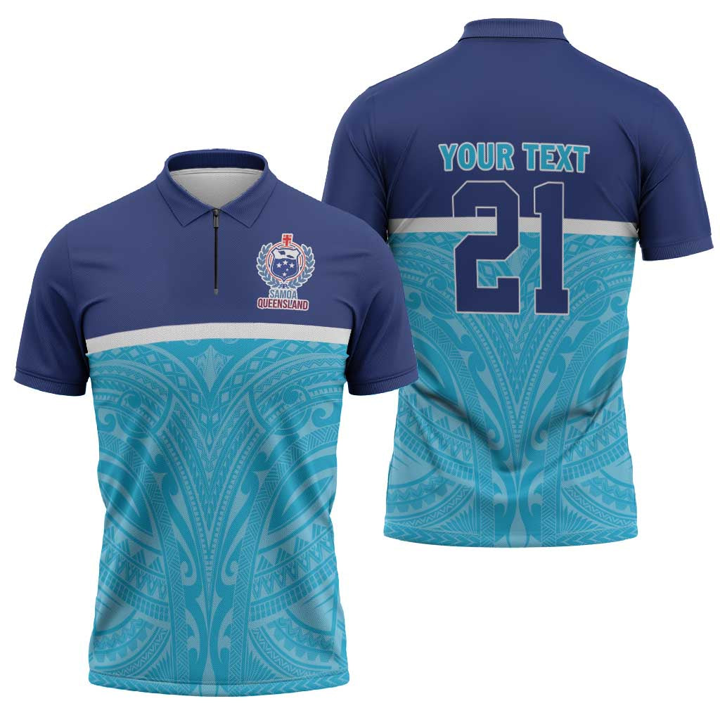 Queensland Samoa Custom Zipper Polo Shirt Blue Pacific Polynesian Tribal Pattern LT9 - Polynesian Pride
