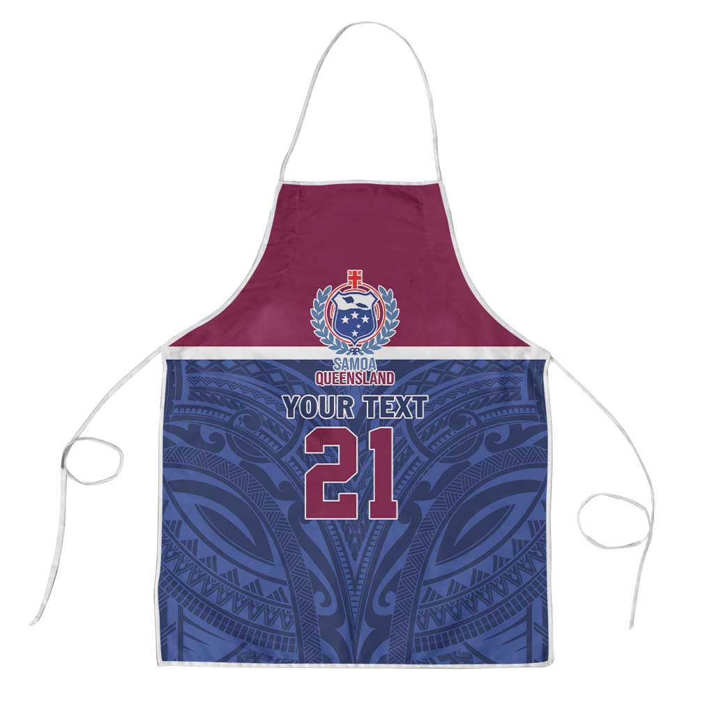 Queensland Samoa Custom Apron Maroon-Blue Pacific Polynesian Tribal Pattern - Polynesian Pride