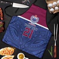 Queensland Samoa Custom Apron Maroon-Blue Pacific Polynesian Tribal Pattern - Polynesian Pride