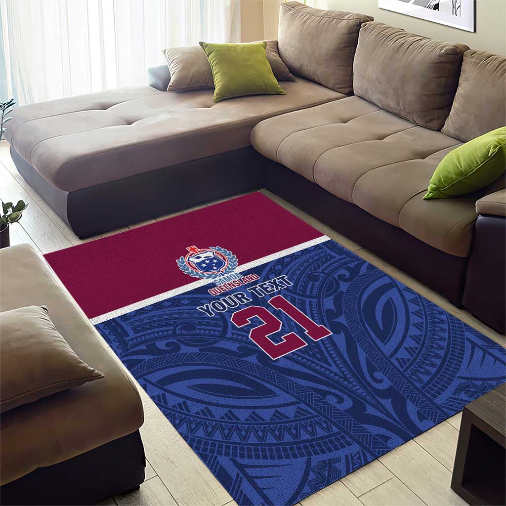 Queensland Samoa Custom Area Rug Maroon-Blue Pacific Polynesian Tribal Pattern LT9 - Polynesian Pride