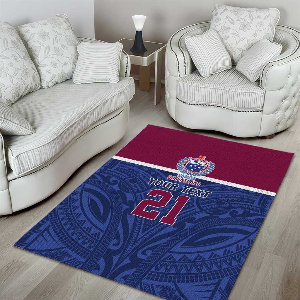 Queensland Samoa Custom Area Rug Maroon-Blue Pacific Polynesian Tribal Pattern LT9 - Polynesian Pride