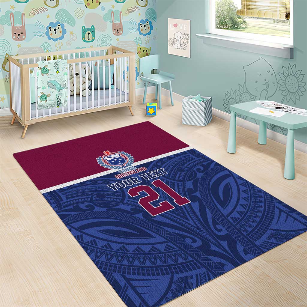 Queensland Samoa Custom Area Rug Maroon-Blue Pacific Polynesian Tribal Pattern LT9 - Polynesian Pride