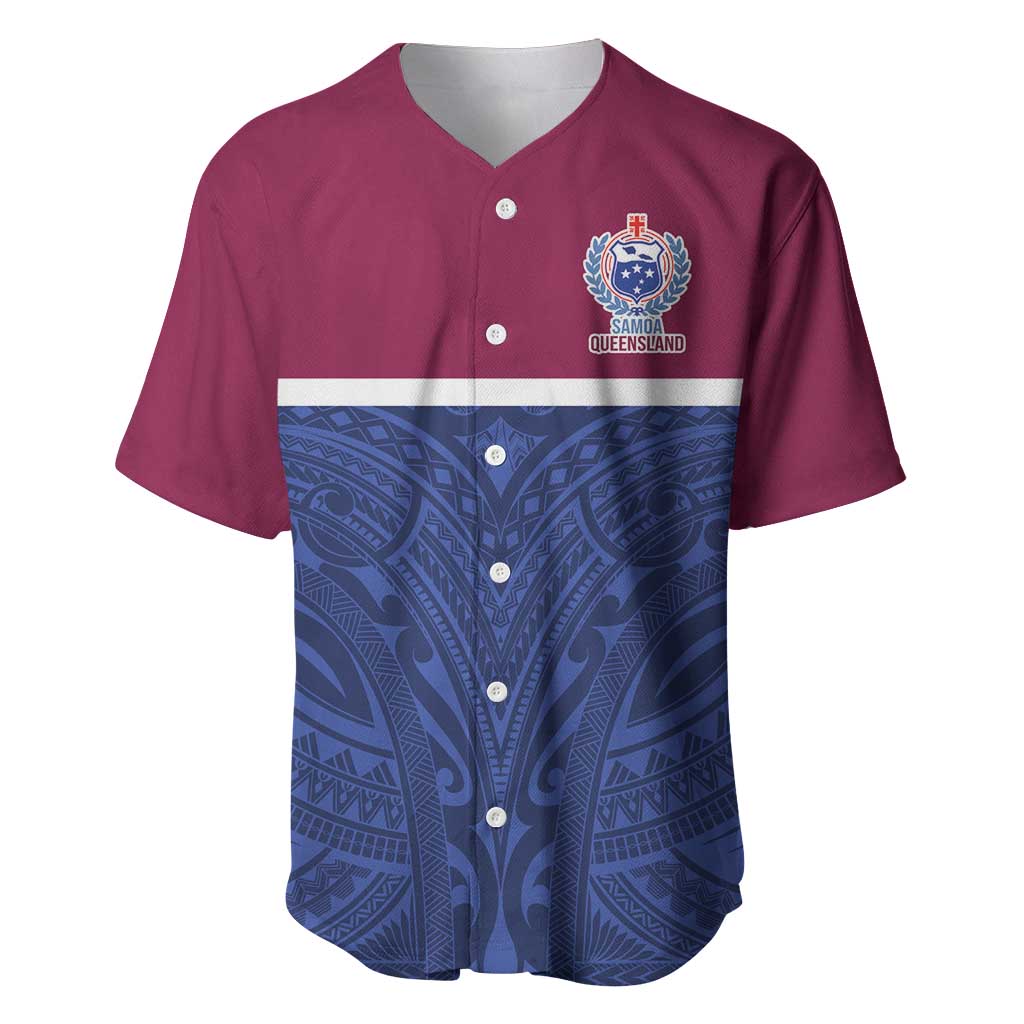 Queensland Samoa Custom Baseball Jersey Maroon-Blue Pacific Polynesian Tribal Pattern