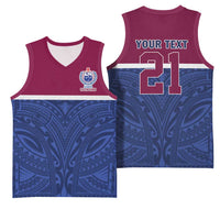 Queensland Samoa Custom Basketball Jersey Maroon-Blue Pacific Polynesian Tribal Pattern - Polynesian Pride
