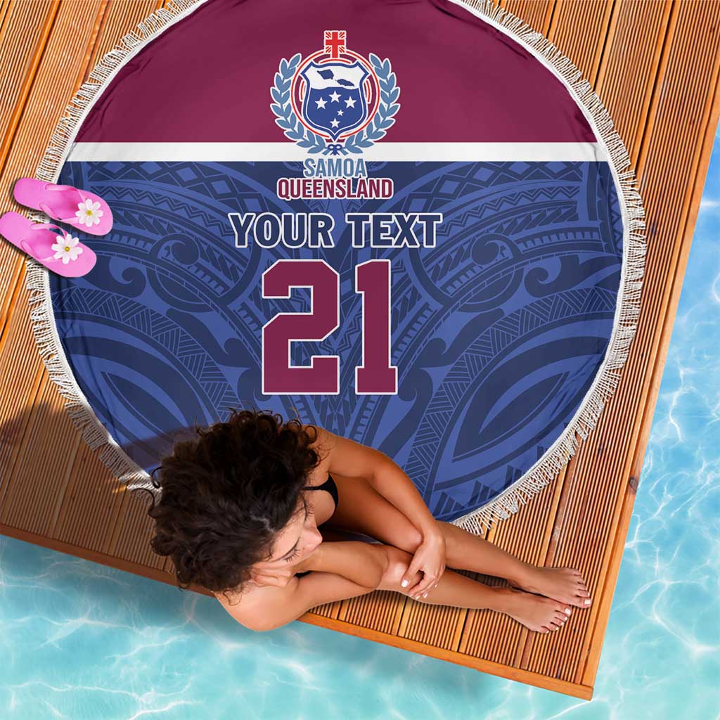 Queensland Samoa Custom Beach Blanket Maroon-Blue Pacific Polynesian Tribal Pattern
