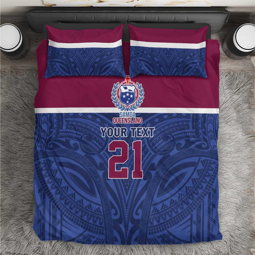 Queensland Samoa Custom Bedding Set Maroon-Blue Pacific Polynesian Tribal Pattern