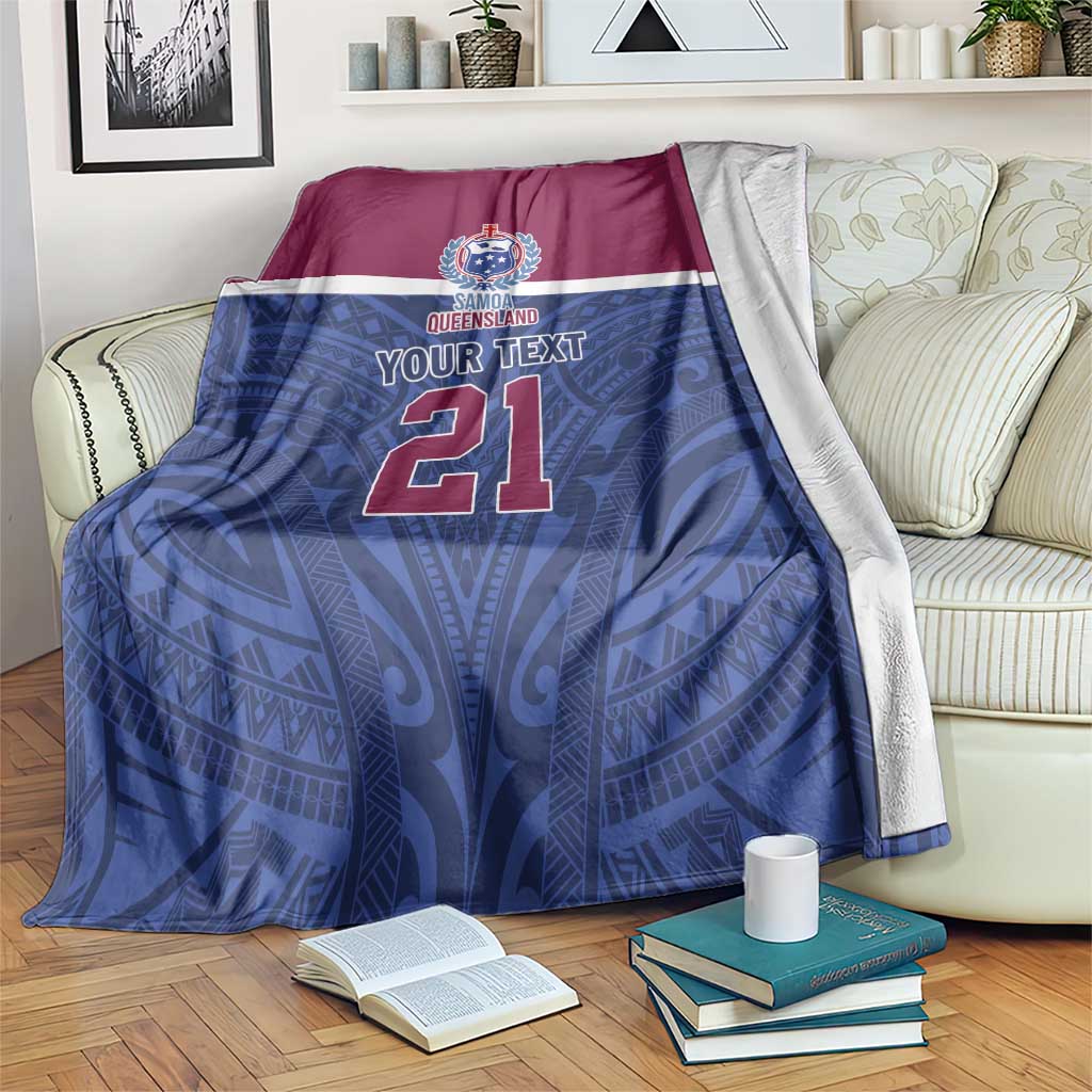 Queensland Samoa Custom Blanket Maroon-Blue Pacific Polynesian Tribal Pattern