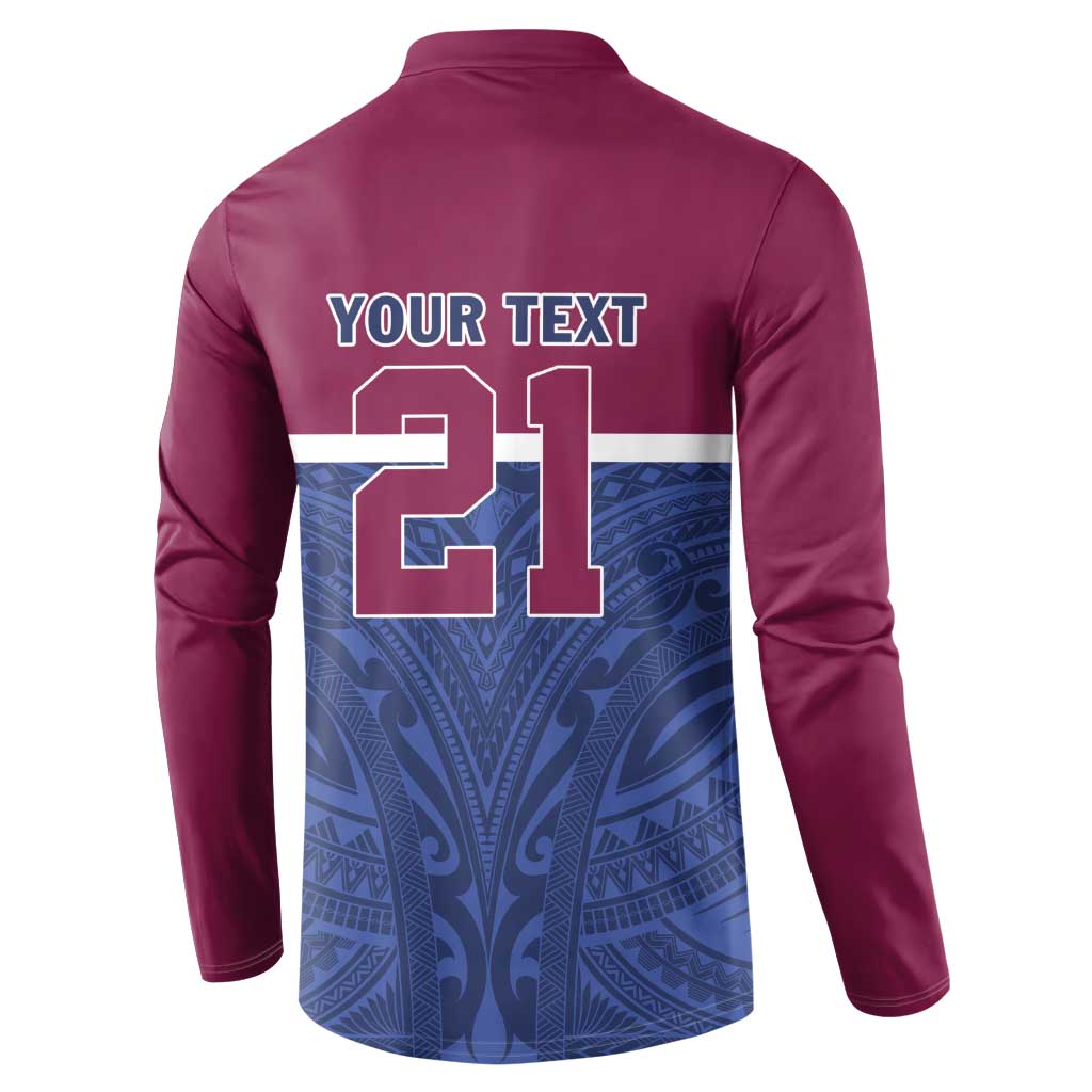 Queensland Samoa Custom Button Sweatshirt Maroon-Blue Pacific Polynesian Tribal Pattern