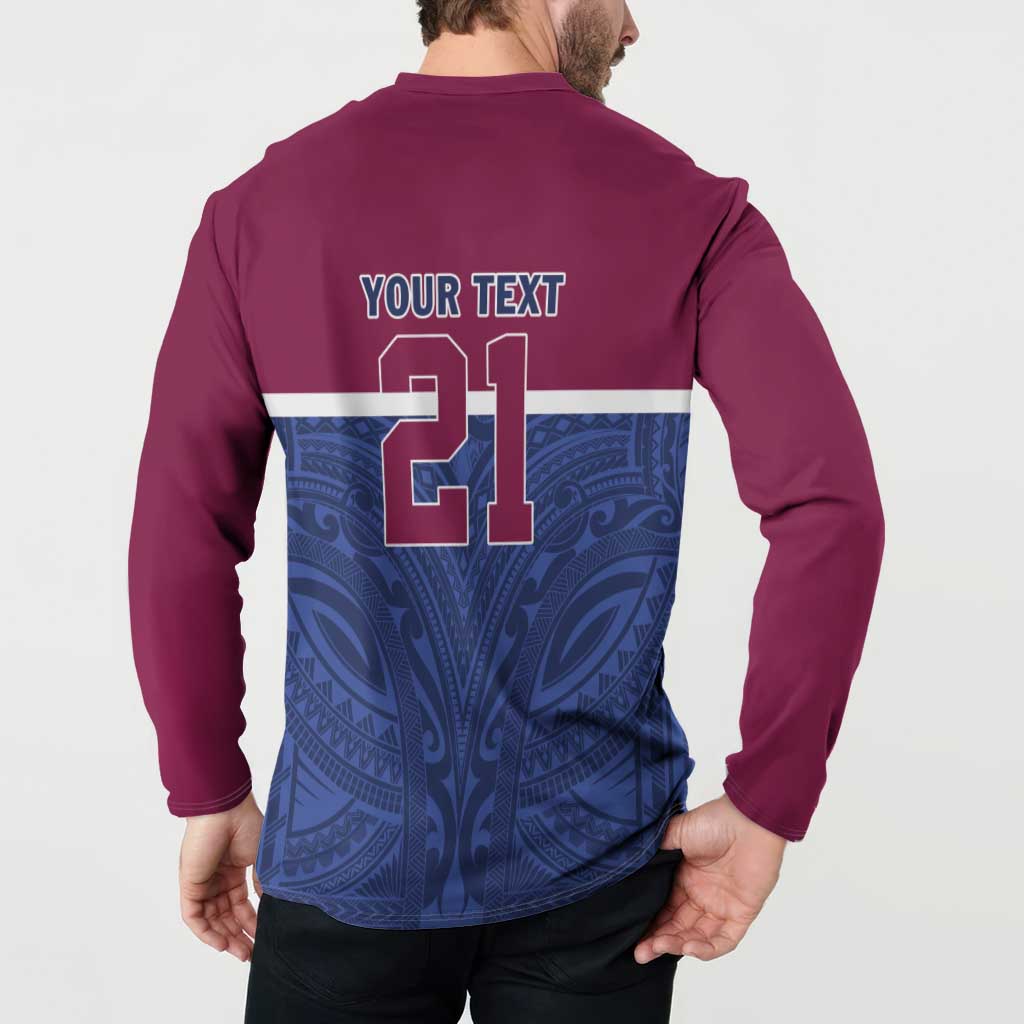 Queensland Samoa Custom Button Sweatshirt Maroon-Blue Pacific Polynesian Tribal Pattern