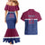 Queensland Samoa Custom Couples Matching Mermaid Dress and Hawaiian Shirt Maroon-Blue Pacific Polynesian Tribal Pattern