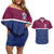 Queensland Samoa Custom Couples Matching Off Shoulder Short Dress and Hawaiian Shirt Maroon-Blue Pacific Polynesian Tribal Pattern