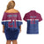 Queensland Samoa Custom Couples Matching Off Shoulder Short Dress and Hawaiian Shirt Maroon-Blue Pacific Polynesian Tribal Pattern