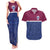 Queensland Samoa Custom Couples Matching Tank Maxi Dress and Hawaiian Shirt Maroon-Blue Pacific Polynesian Tribal Pattern