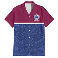 Queensland Samoa Custom Family Matching Long Sleeve Bodycon Dress and Hawaiian Shirt Maroon-Blue Pacific Polynesian Tribal Pattern