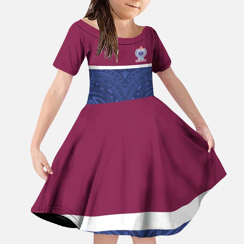 Queensland Samoa Custom Family Matching Mermaid Dress and Hawaiian Shirt Maroon-Blue Pacific Polynesian Tribal Pattern