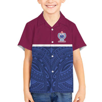 Queensland Samoa Custom Family Matching Puletasi and Hawaiian Shirt Maroon-Blue Pacific Polynesian Tribal Pattern
