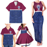 Queensland Samoa Custom Family Matching Tank Maxi Dress and Hawaiian Shirt Maroon-Blue Pacific Polynesian Tribal Pattern