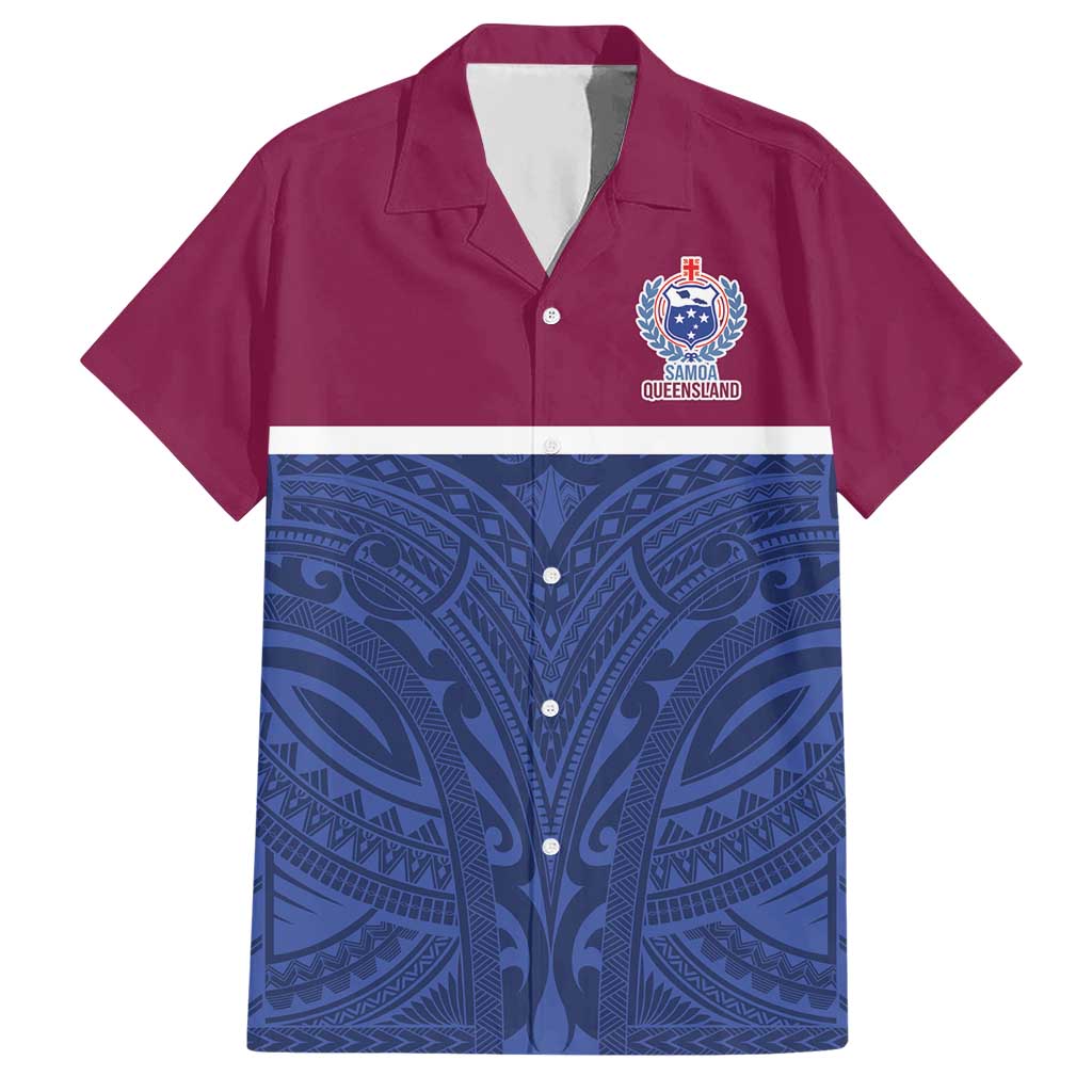 Queensland Samoa Custom Hawaiian Shirt Maroon-Blue Pacific Polynesian Tribal Pattern