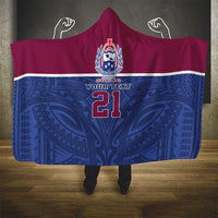Queensland Samoa Custom Hooded Blanket Maroon-Blue Pacific Polynesian Tribal Pattern