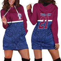 Queensland Samoa Custom Hoodie Dress Maroon-Blue Pacific Polynesian Tribal Pattern