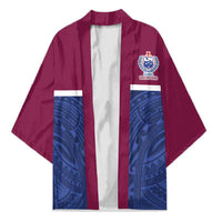 Queensland Samoa Custom Kimono Maroon-Blue Pacific Polynesian Tribal Pattern - Polynesian Pride