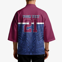 Queensland Samoa Custom Kimono Maroon-Blue Pacific Polynesian Tribal Pattern - Polynesian Pride