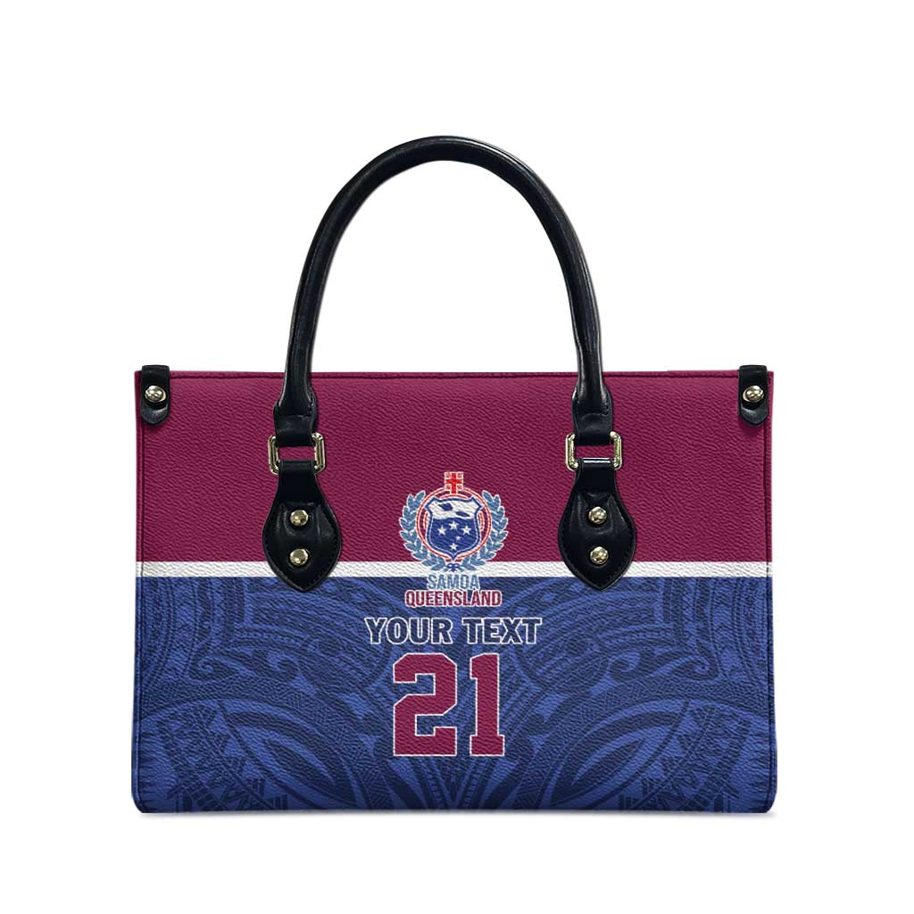 Queensland Samoa Custom Leather Bag Maroon-Blue Pacific Polynesian Tribal Pattern - Polynesian Pride