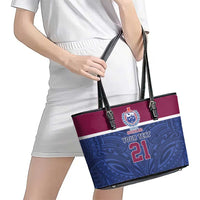 Queensland Samoa Custom Leather Tote Bag Maroon-Blue Pacific Polynesian Tribal Pattern