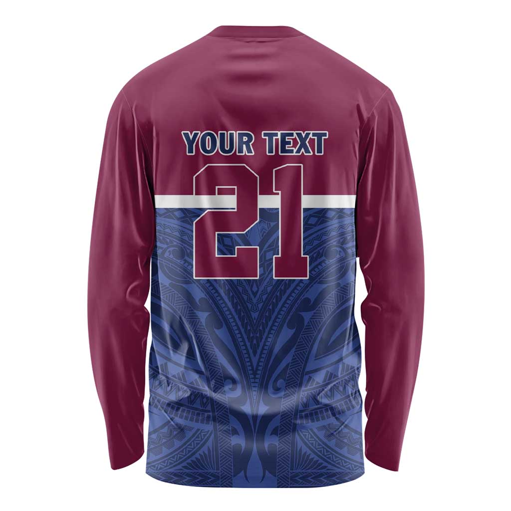 Queensland Samoa Custom Long Sleeve Shirt Maroon-Blue Pacific Polynesian Tribal Pattern