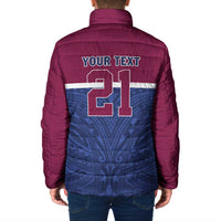 Queensland Samoa Custom Padded Jacket Maroon-Blue Pacific Polynesian Tribal Pattern - Polynesian Pride