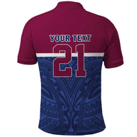 Queensland Samoa Custom Polo Shirt Maroon-Blue Pacific Polynesian Tribal Pattern
