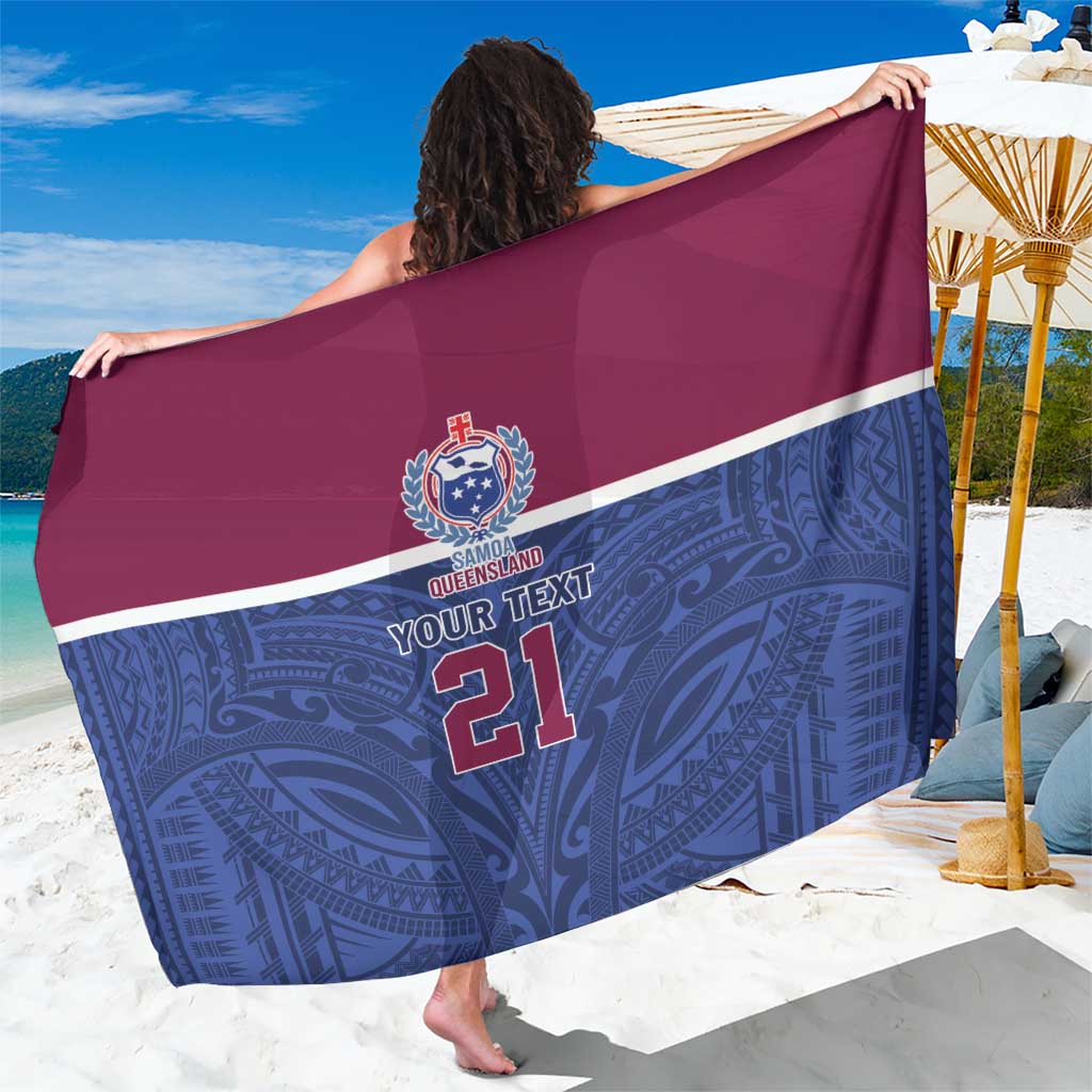 Queensland Samoa Custom Sarong Maroon-Blue Pacific Polynesian Tribal Pattern