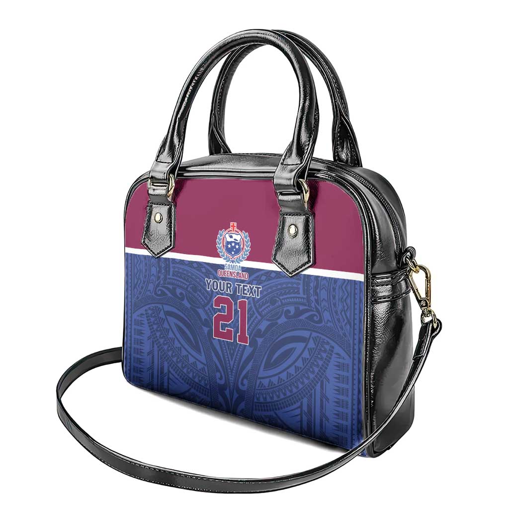 Queensland Samoa Custom Shoulder Handbag Maroon-Blue Pacific Polynesian Tribal Pattern