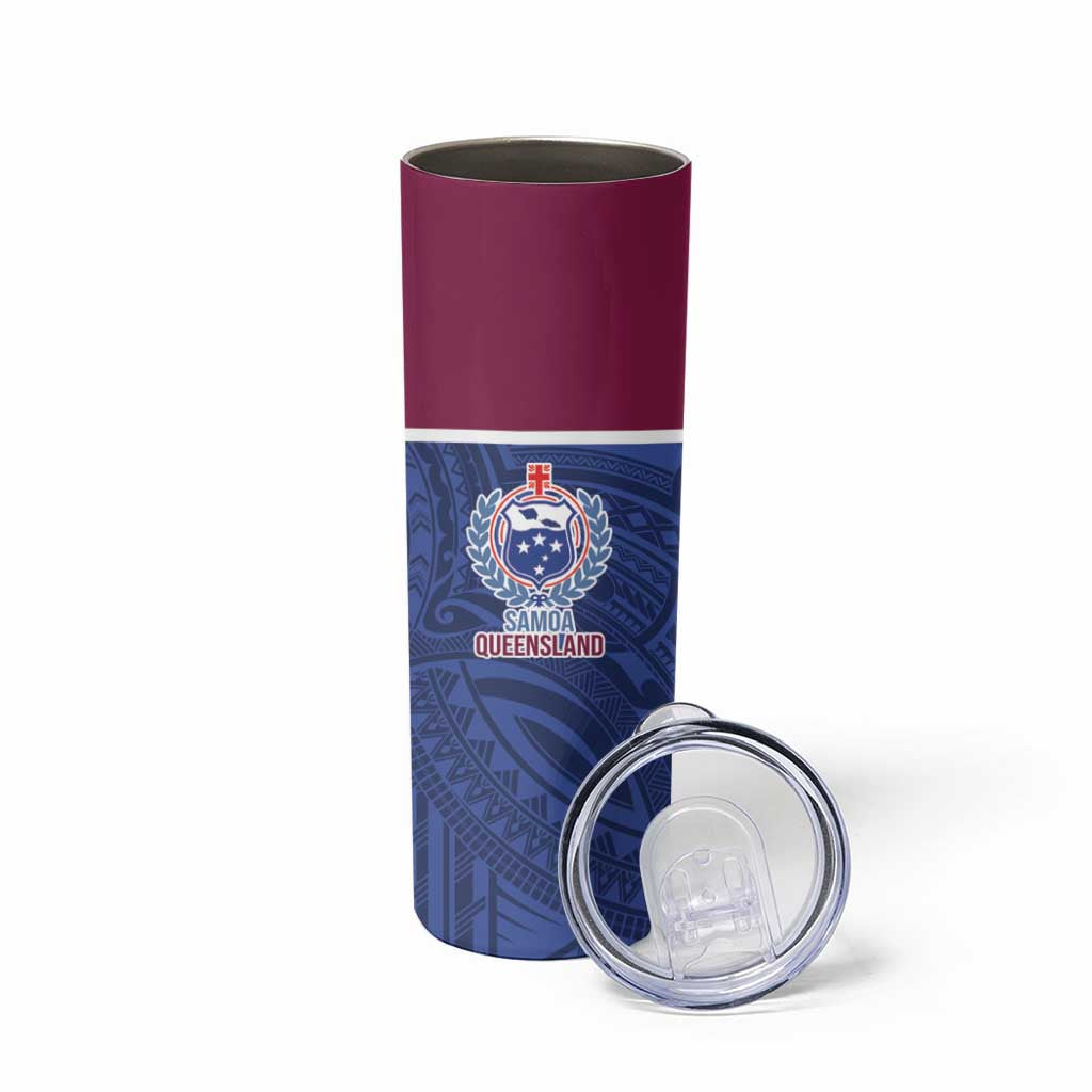 Queensland Samoa Custom Skinny Tumbler Maroon-Blue Pacific Polynesian Tribal Pattern LT9 - Polynesian Pride