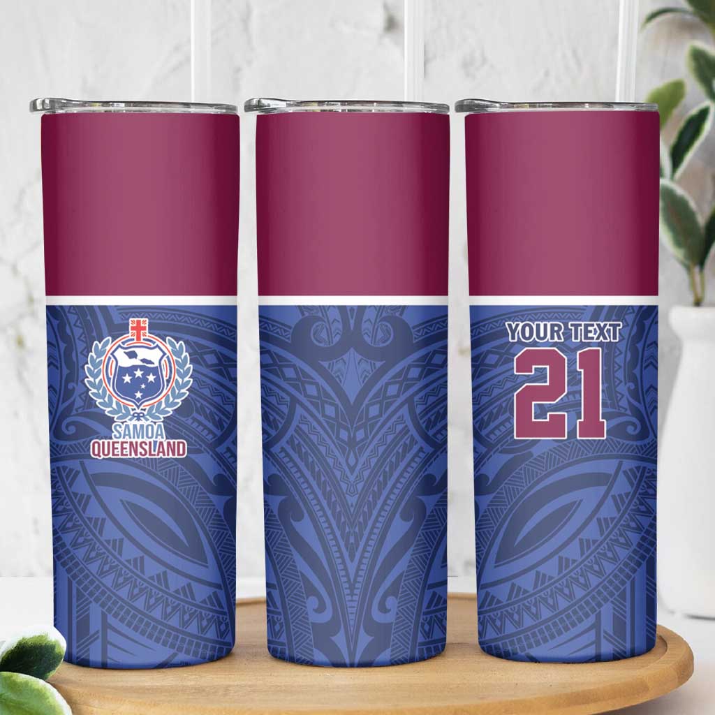 Queensland Samoa Custom Skinny Tumbler Maroon-Blue Pacific Polynesian Tribal Pattern LT9 - Polynesian Pride
