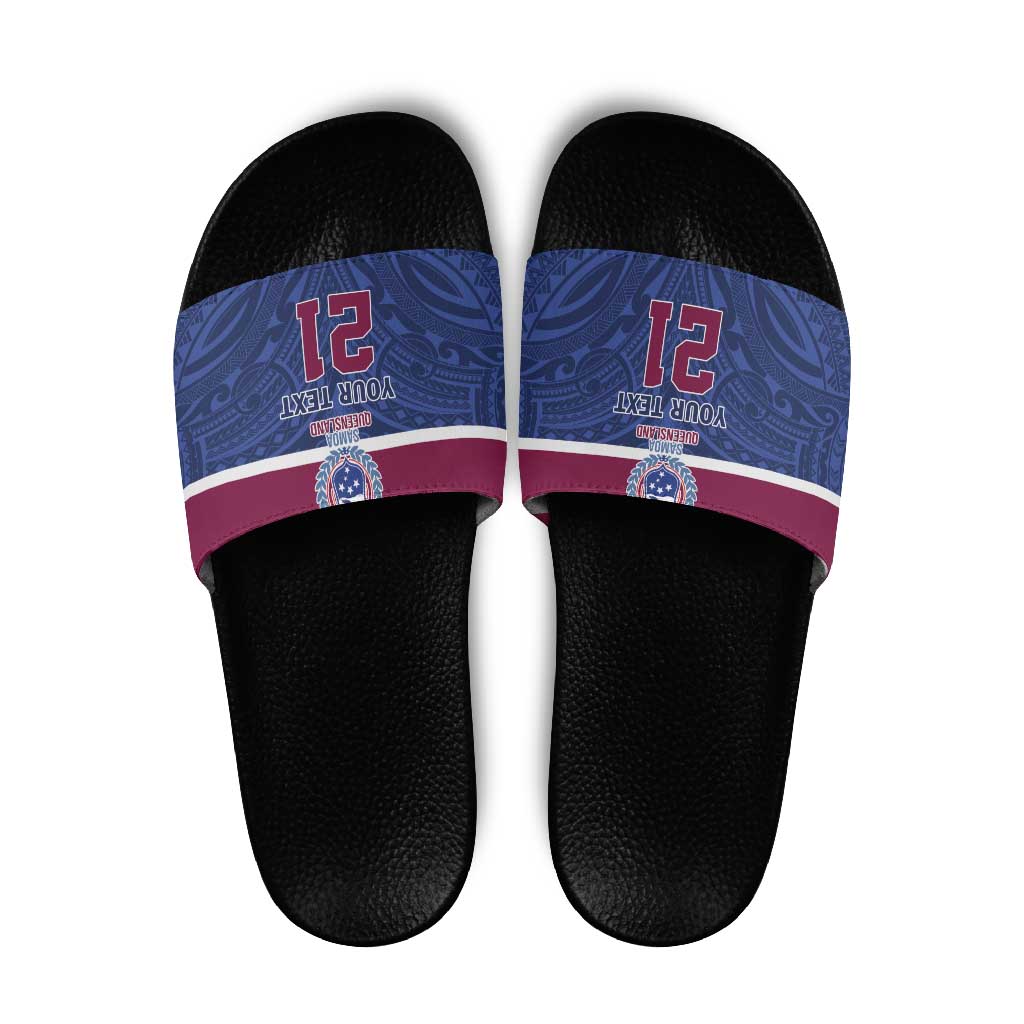 Queensland Samoa Custom Slide Sandals Maroon-Blue Pacific Polynesian Tribal Pattern LT9 Dark Blue - Polynesian Pride