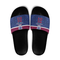 Queensland Samoa Custom Slide Sandals Maroon-Blue Pacific Polynesian Tribal Pattern LT9 Dark Blue - Polynesian Pride