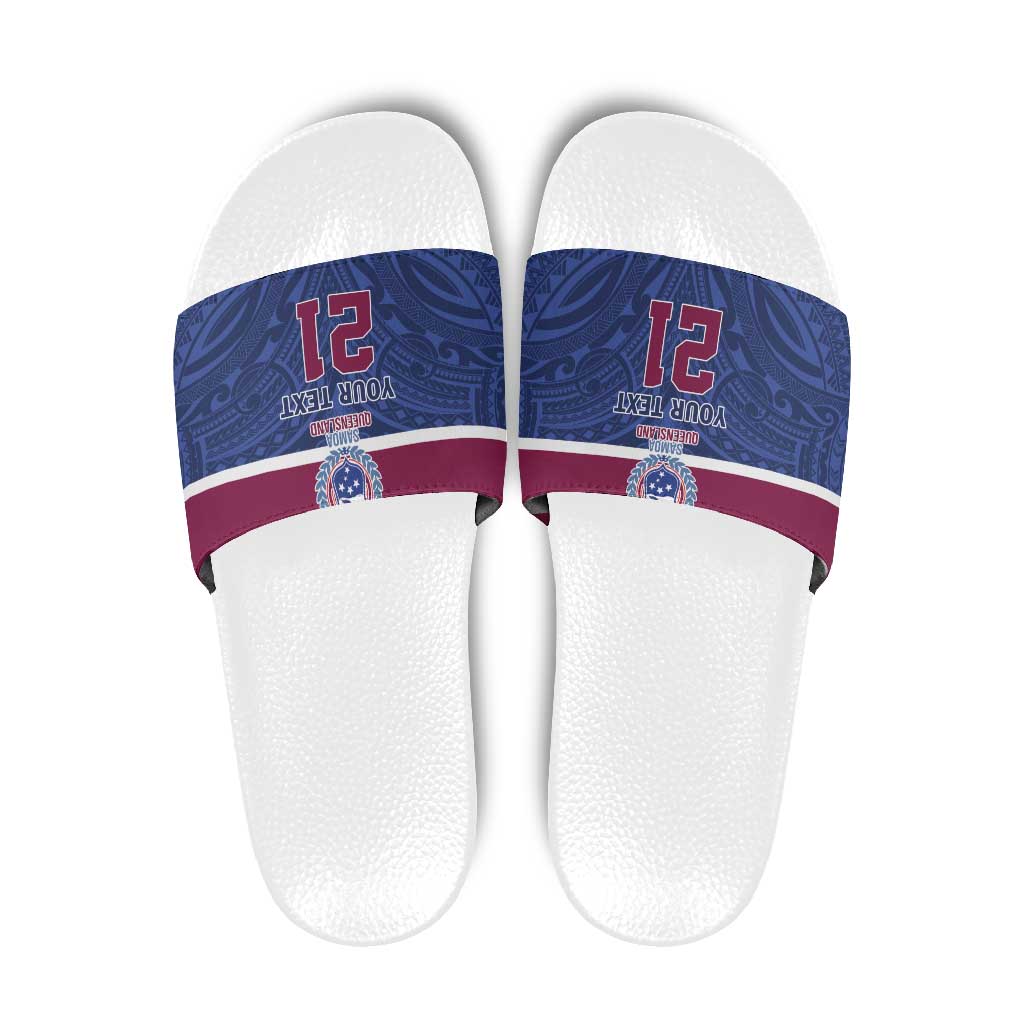 Queensland Samoa Custom Slide Sandals Maroon-Blue Pacific Polynesian Tribal Pattern LT9 Dark Blue - Polynesian Pride